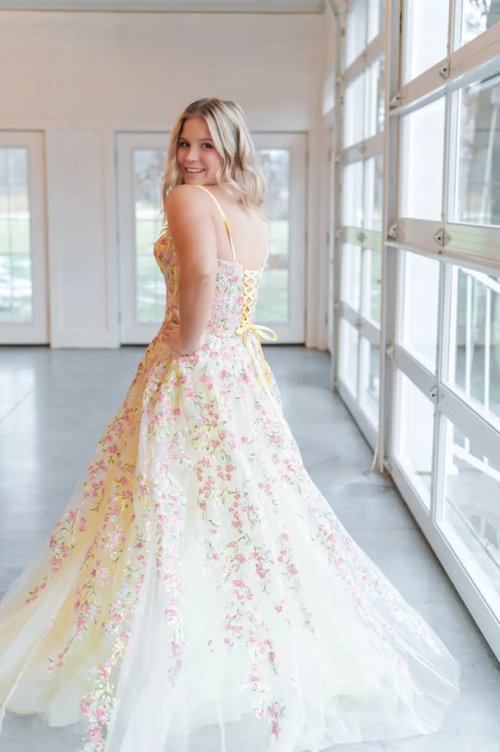 M2 Model wearing a prom dress