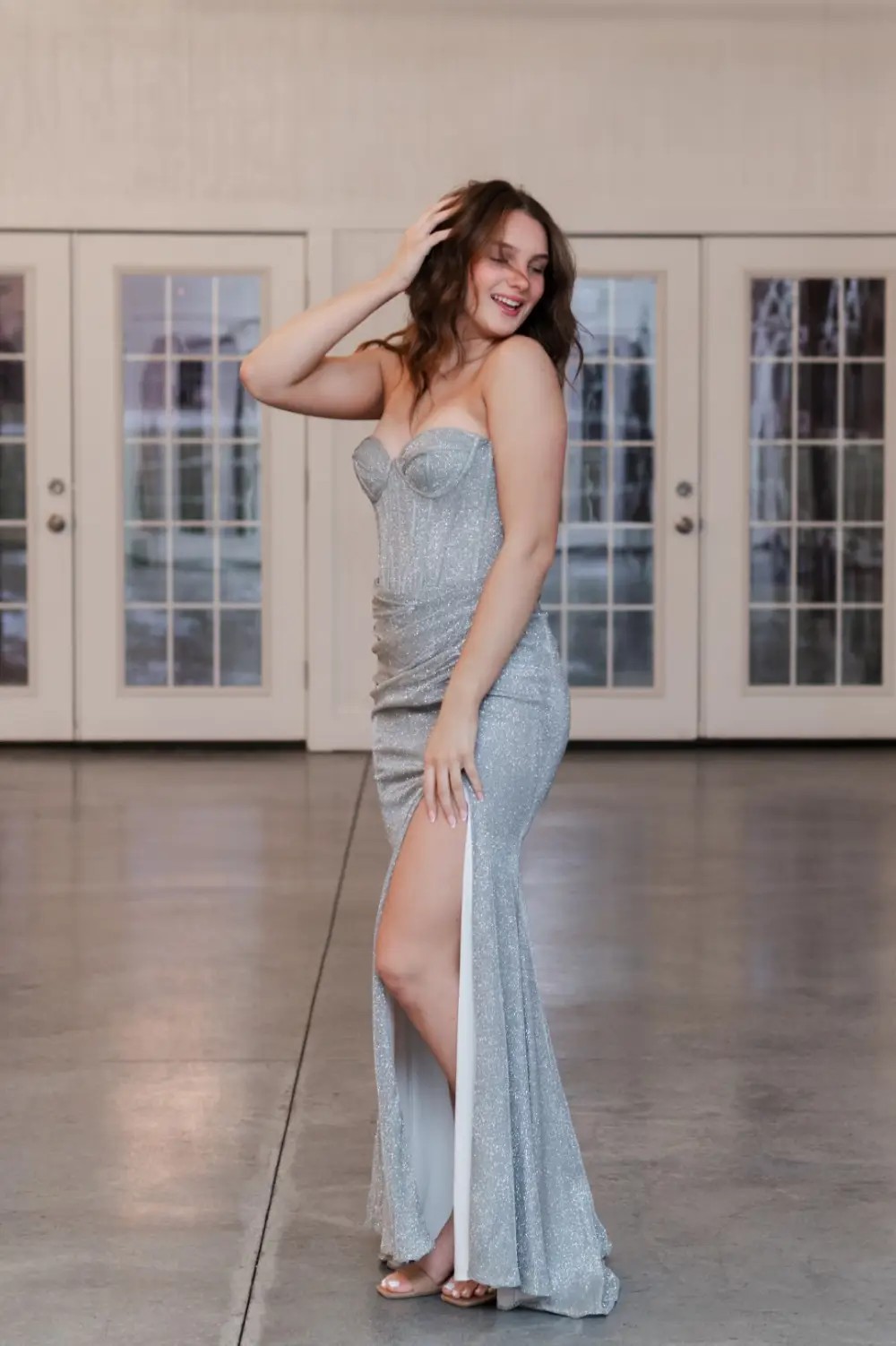 M2 Model wearing a prom dress