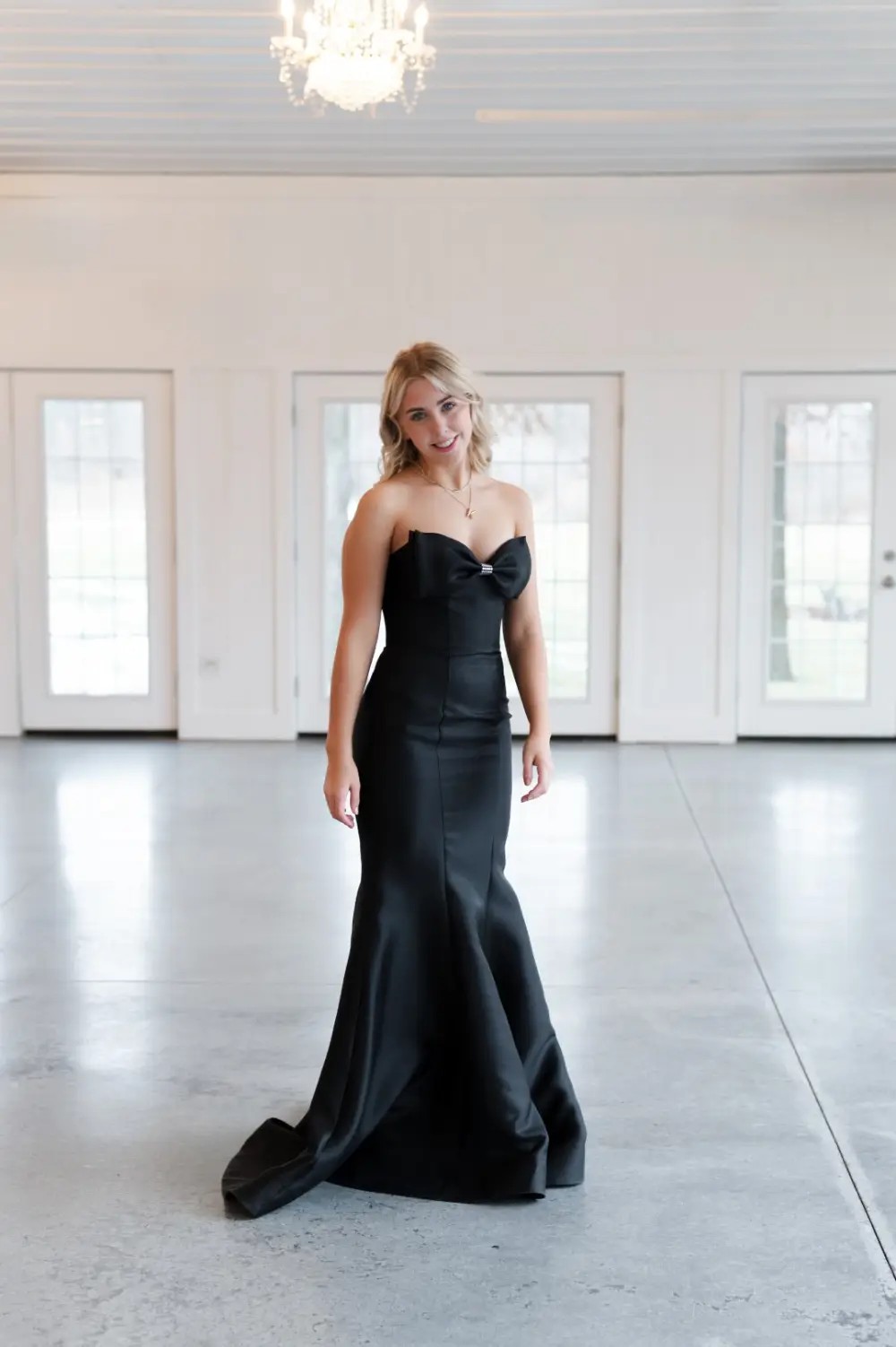 M2 Model wearing a prom dress