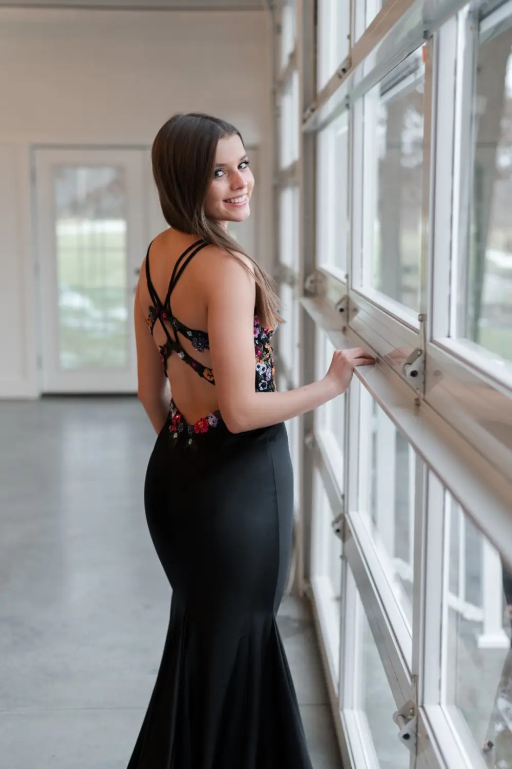 M2 Model wearing a prom dress