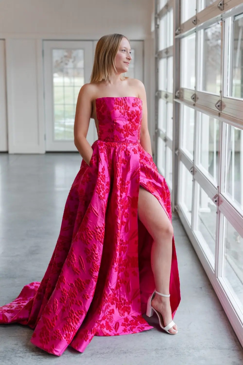 M2 Model wearing a prom dress