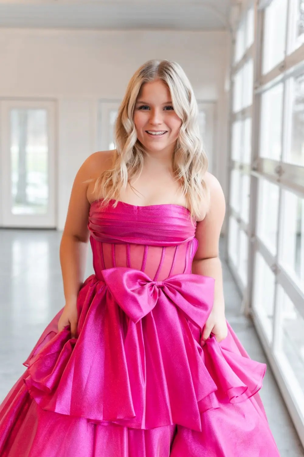 M2 Model wearing a prom dress