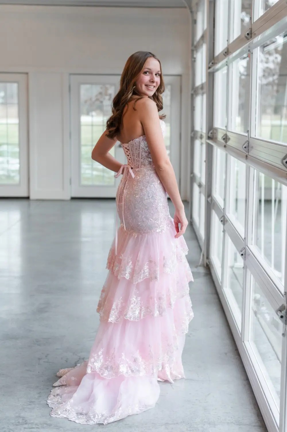 M2 Model wearing a prom dress