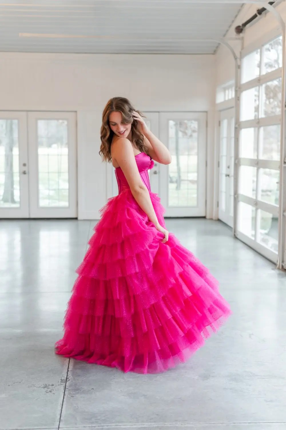 M2 Model wearing a prom dress