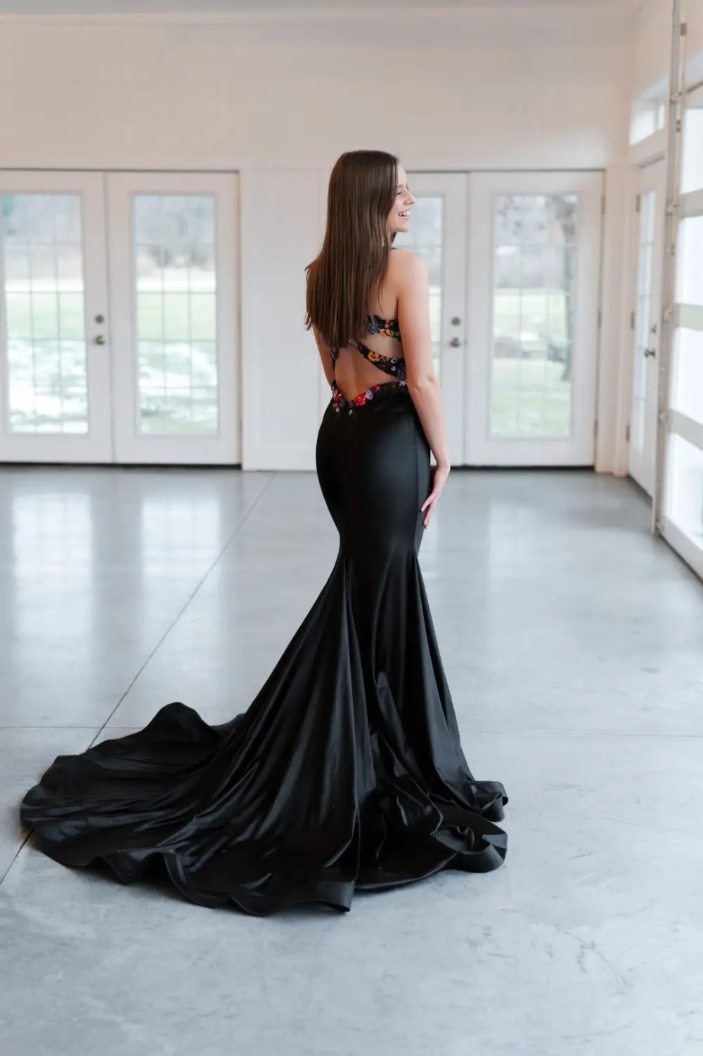 M2 Model wearing a prom dress