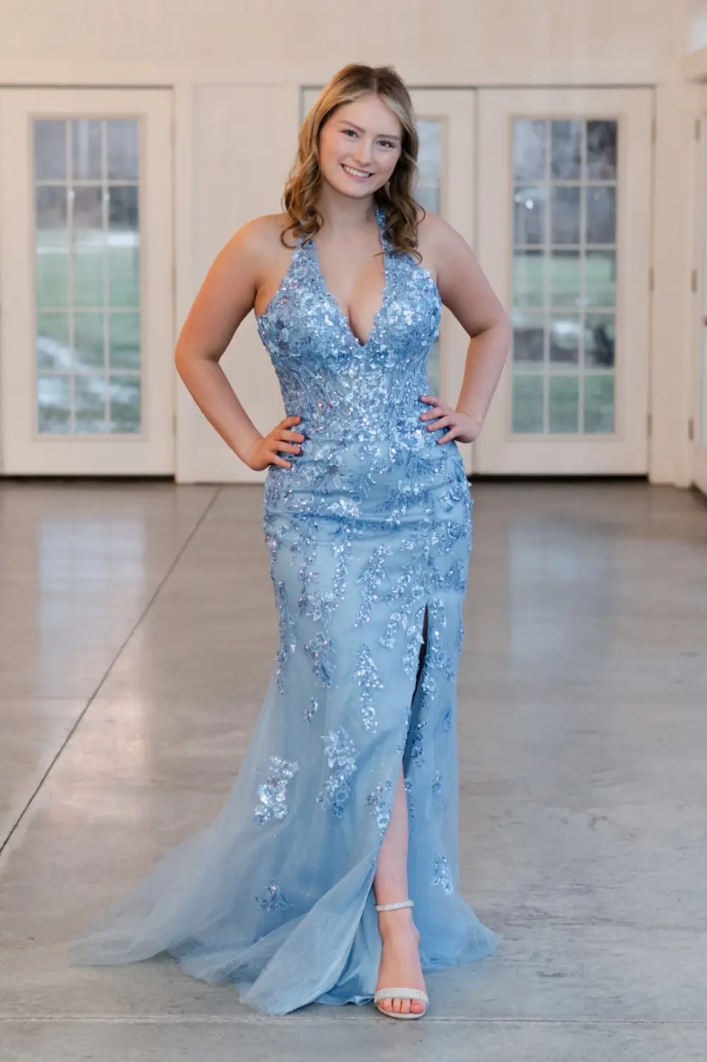 M2 Model wearing a prom dress