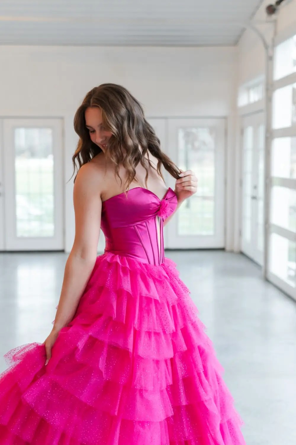 M2 Model wearing a prom dress