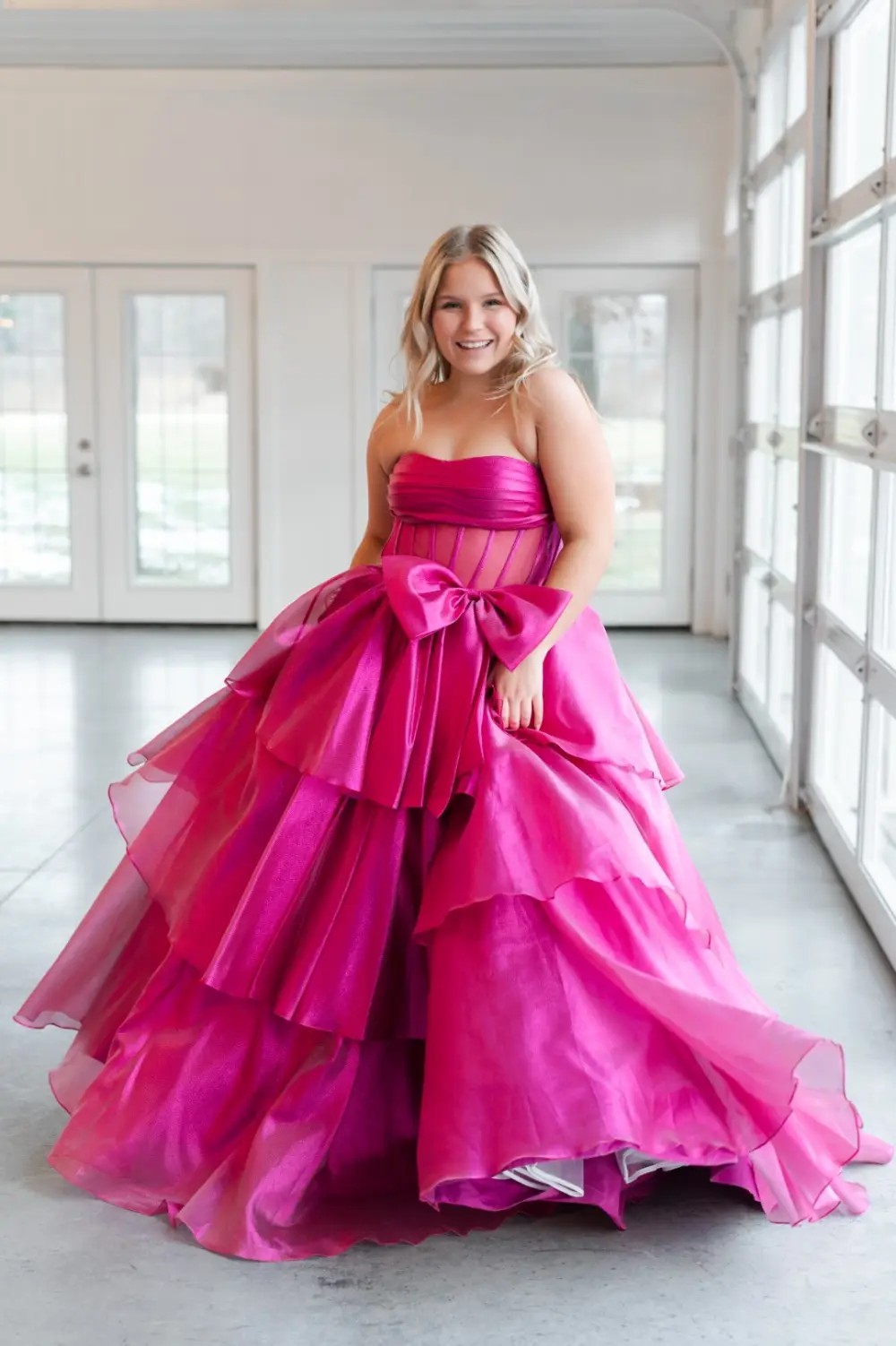 M2 Model wearing a prom dress