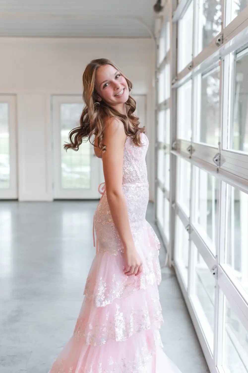 M2 Model wearing a prom dress