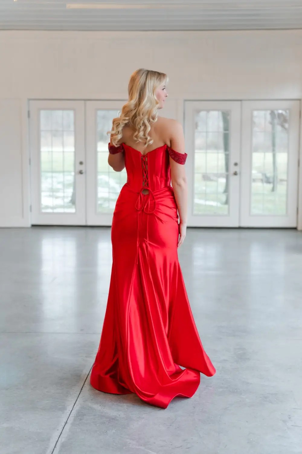 M2 Model wearing a prom dress