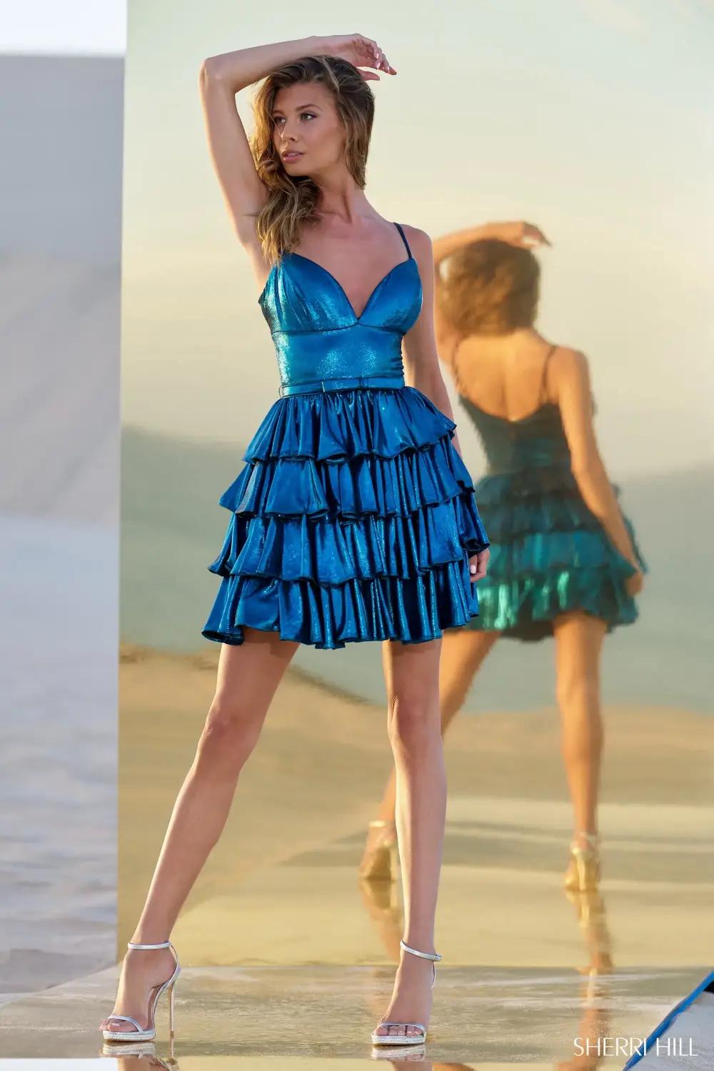 Model wearing a Sherri Hill Homecoming gown