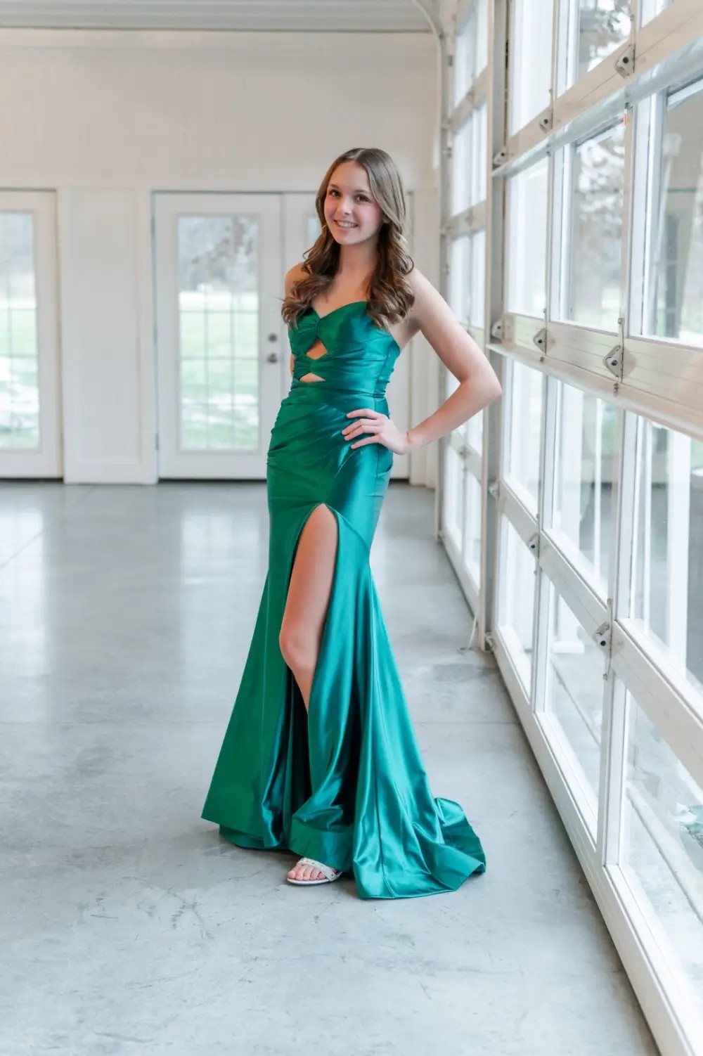 M2 Model wearing a prom dress